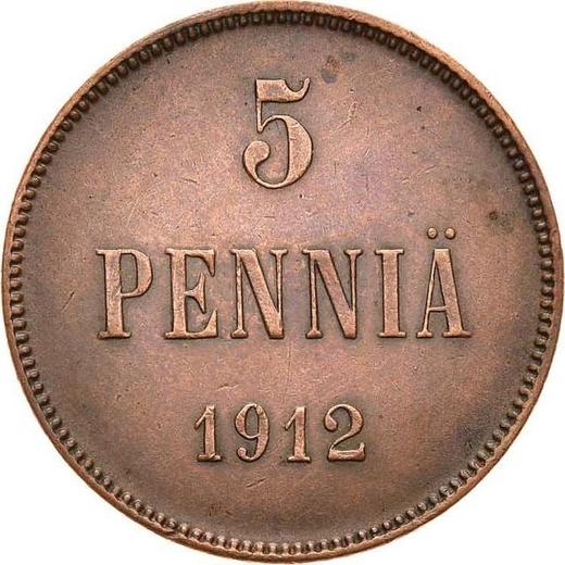 Реверс монеты - 5 пенни 1912 года - цена  монеты - Финляндия, Великое княжество