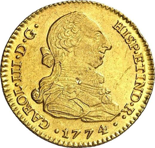 Awers monety - 2 escudo 1774 S CF - cena złotej monety - Hiszpania, Karol III