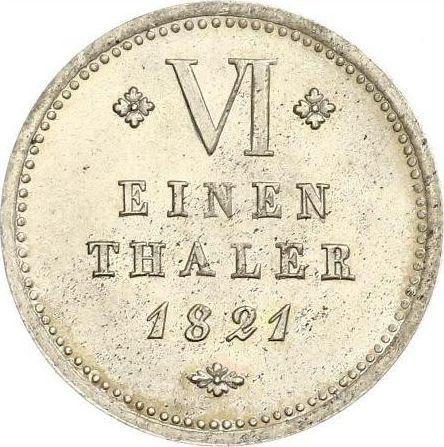 Rewers monety - 1/6 talara 1821 - cena srebrnej monety - Hesja-Kassel, Wilhelm II