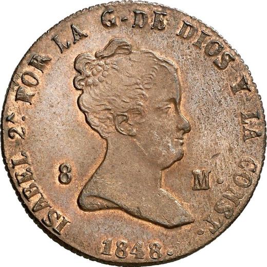 Obverse 8 Maravedís 1848 "Denomination on obverse" -  Coin Value - Spain, Isabella II
