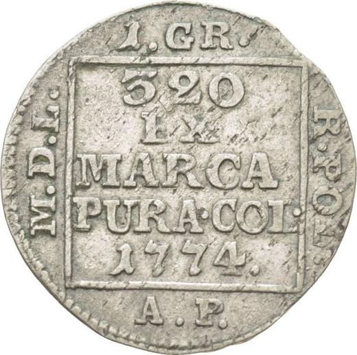 Reverso Grosz de plata (1 grosz) (Srebrnik) 1774 AP - valor de la moneda de plata - Polonia, Estanislao II Poniatowski