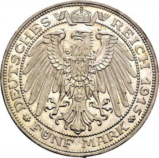 Reverso 5 marcos 1915 A "Mecklemburgo-Schwerin" Centenario - valor de la moneda de plata - Alemania, Imperio alemán