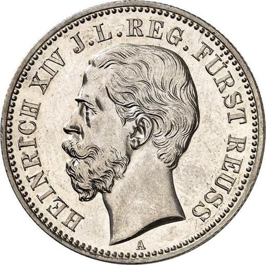 Аверс монеты - 2 марки 1884 года A "Рейсс-Гера" - цена серебряной монеты - Германия, Германская Империя