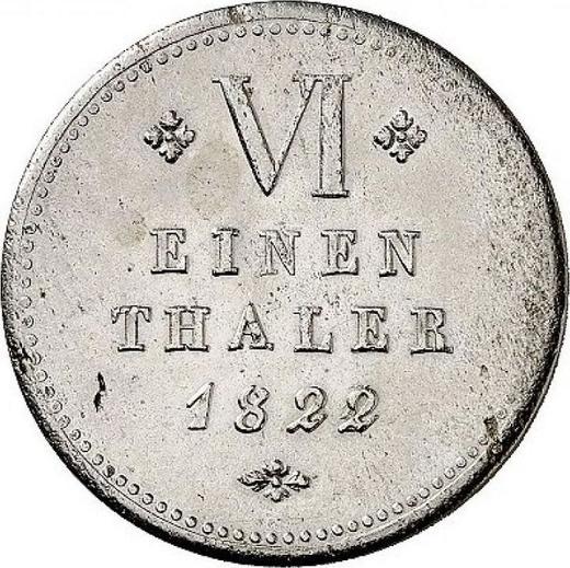 Реверс монеты - 1/6 талера 1822 года - цена серебряной монеты - Гессен-Кассель, Вильгельм II