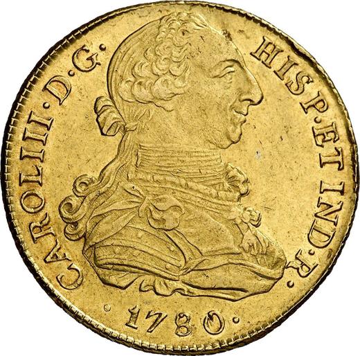 Awers monety - 8 escudo 1780 MI - cena złotej monety - Peru, Karol III