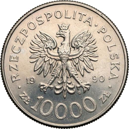 Obverse 10000 Zlotych 1990 MW "The 10th Anniversary of forming the Solidarity Trade Union" Copper-Nickel -  Coin Value - Poland, III Republic before denomination
