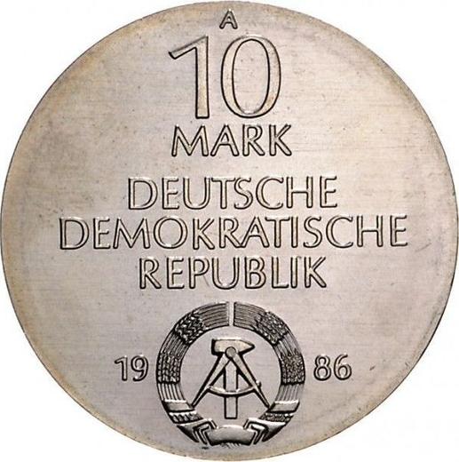 Reverso 10 marcos 1986 A "Charite" - valor de la moneda de plata - Alemania, República Democrática Alemana (RDA)