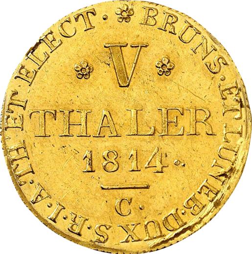 Reverso 5 táleros 1814 C "Tipo 1814-1815" - valor de la moneda de oro - Hannover, Jorge III