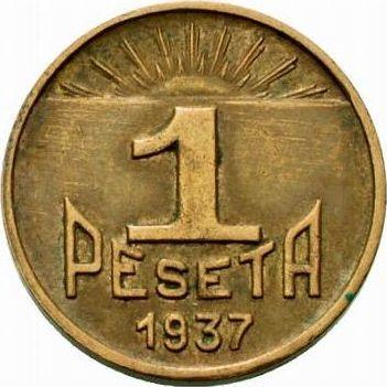 Revers 1 Peseta 1937 "Asturias and León" - Münze Wert - Spanien, II Republik