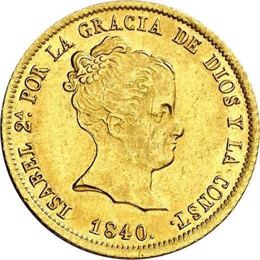 Awers monety - 80 réales 1840 M CL - cena złotej monety - Hiszpania, Izabela II