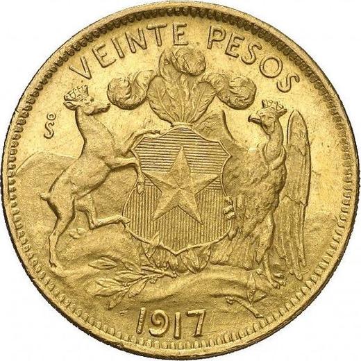 Реверс монеты - 20 песо 1917 года So - цена золотой монеты - Чили, Республика