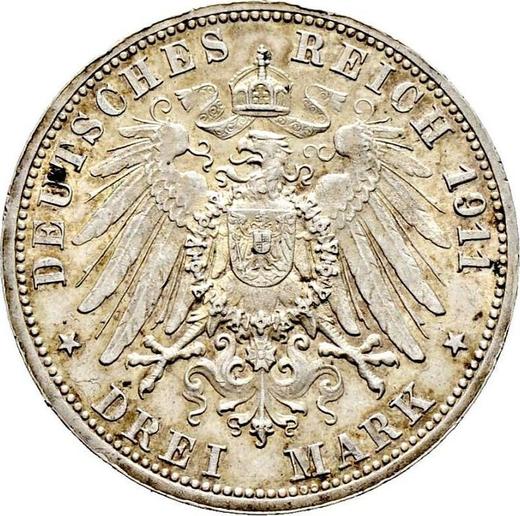 Reverso 3 marcos 1911 F "Würtenberg" Bodas de plata "H" es alta - valor de la moneda de plata - Alemania, Imperio alemán