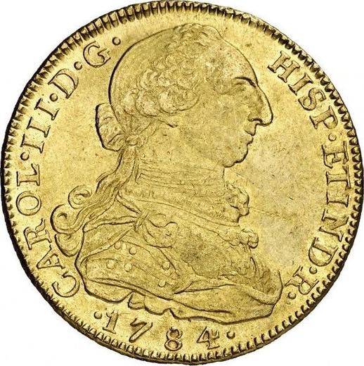 Аверс монеты - 8 эскудо 1784 года NR JJ - цена золотой монеты - Колумбия, Карл III
