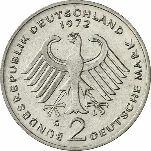 Rewers monety - 2 marki 1972 G "Theodor Heuss" - cena  monety - Niemcy, RFN
