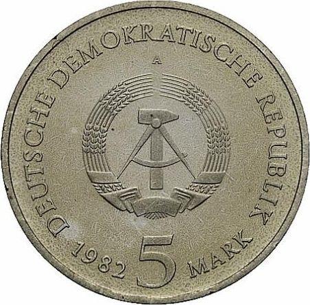 Reverso 5 marcos 1982 A "Castillo de Wartburg" - valor de la moneda  - Alemania, República Democrática Alemana (RDA)