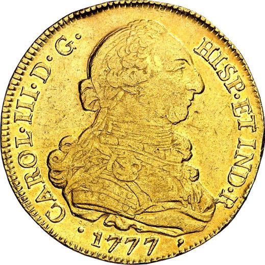 Аверс монеты - 8 эскудо 1777 года P SF - цена золотой монеты - Колумбия, Карл III