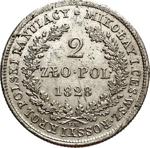 Reverso 2 eslotis 1828 FH - valor de la moneda de plata - Polonia, Zarato de Polonia