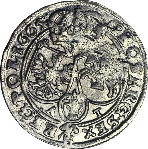 Rewers monety - Szóstak 1665 AT "Popiersie z obwódką" - cena srebrnej monety - Polska, Jan II Kazimierz