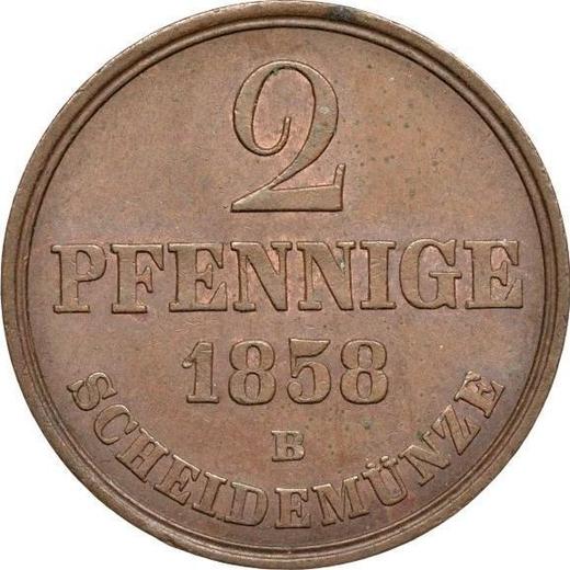 Реверс монеты - 2 пфеннига 1858 года B - цена  монеты - Ганновер, Георг V