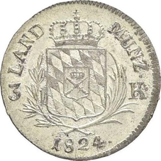 Реверс монеты - 3 крейцера 1824 года - цена серебряной монеты - Бавария, Максимилиан I