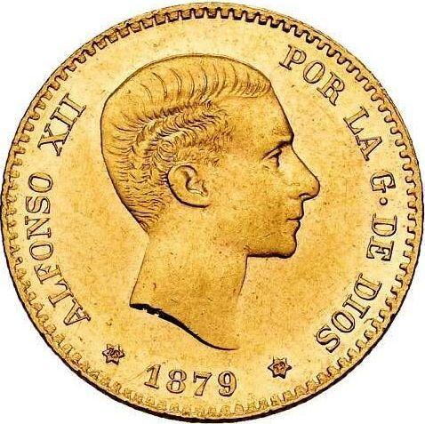 Аверс монеты - 10 песет 1879 года EMM - цена золотой монеты - Испания, Альфонсо XII