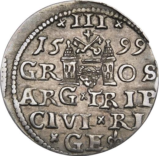 Rewers monety - Trojak 1599 "Ryga" - cena srebrnej monety - Polska, Zygmunt III