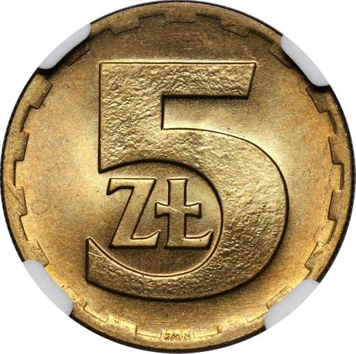 Reverso 5 eslotis 1975 - valor de la moneda  - Polonia, República Popular