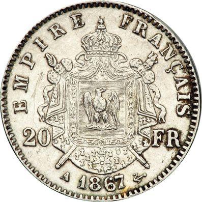 Реверс монеты - 20 франков 1867 года A "Тип 1861-1870" Париж Платина - цена платиновой монеты - Франция, Наполеон III