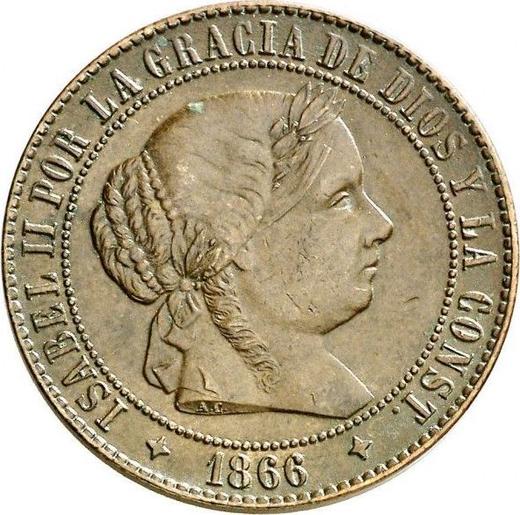 Аверс монеты - 2 1/2 сентимо эскудо 1866 года OM Четырёхконечные звезды - цена  монеты - Испания, Изабелла II