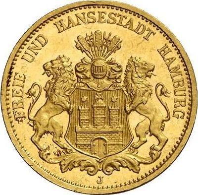 Awers monety - 20 marek 1881 J "Hamburg" - cena złotej monety - Niemcy, Cesarstwo Niemieckie