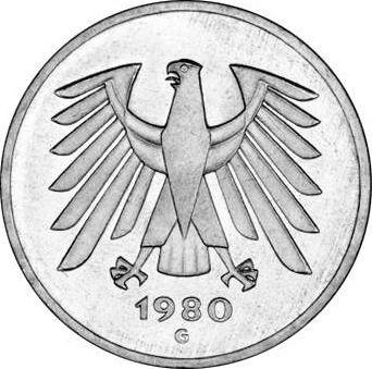 Reverso 5 marcos 1980 G - valor de la moneda  - Alemania, RFA
