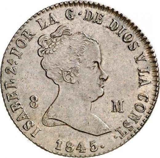 Anverso 8 maravedíes 1845 Ja "Valor nominal sobre el reverso" - valor de la moneda  - España, Isabel II