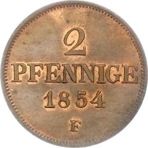 Реверс монеты - 2 пфеннига 1854 года F - цена  монеты - Саксония-Альбертина, Фридрих Август II