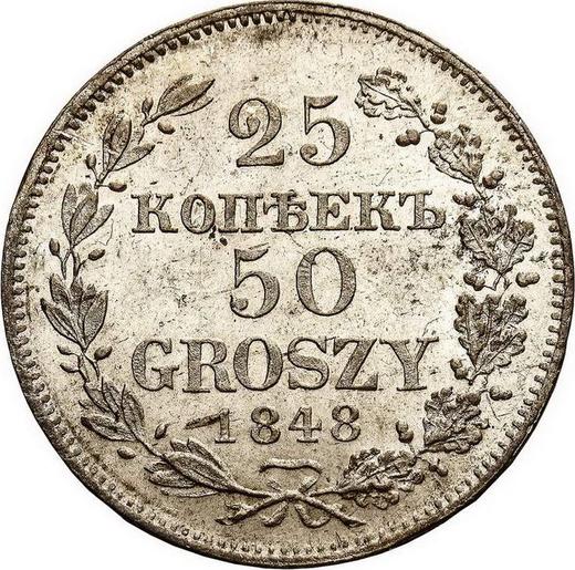 Reverso 25 kopeks - 50 groszy 1848 MW - valor de la moneda de plata - Polonia, Dominio Ruso