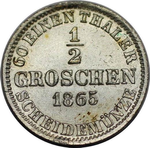 Rewers monety - 1/2 groschen 1865 B - cena srebrnej monety - Hanower, Jerzy V