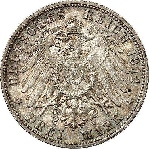 Реверс монеты - 3 марки 1914 года F "Вюртемберг" - цена серебряной монеты - Германия, Германская Империя