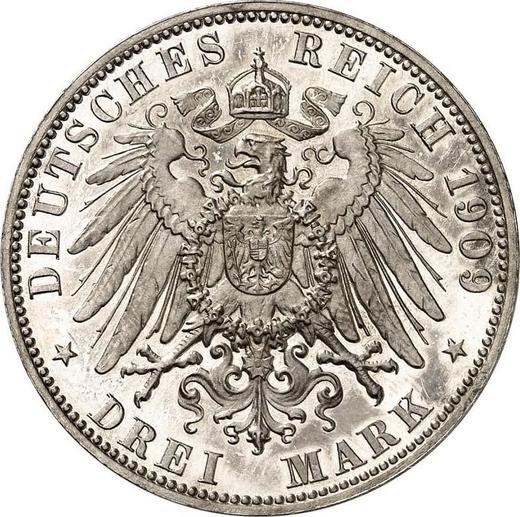 Reverso 3 marcos 1909 J "Hamburg" - valor de la moneda de plata - Alemania, Imperio alemán