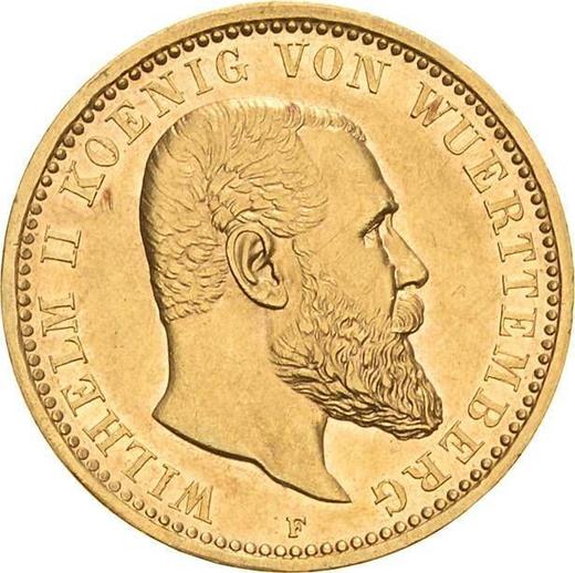 Аверс монеты - 10 марок 1907 года F "Вюртемберг" - цена золотой монеты - Германия, Германская Империя