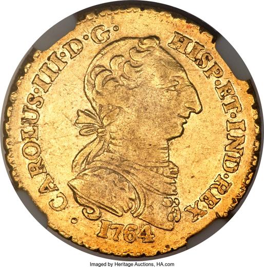 Awers monety - 2 escudo 1764 Mo MF - cena złotej monety - Meksyk, Karol III