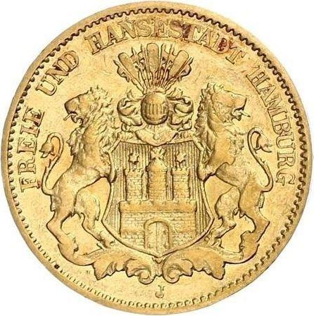 Аверс монеты - 10 марок 1879 года J "Гамбург" - цена золотой монеты - Германия, Германская Империя