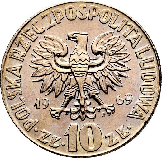 Аверс монеты - 10 злотых 1969 года MW JG "Николай Коперник" - цена  монеты - Польша, Народная Республика