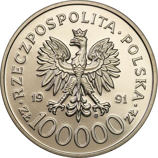 Awers monety - PRÓBA 100000 złotych 1991 MW BCH "Bitwa o Tobruk 1941" Nikiel - cena  monety - Polska, III RP przed denominacją