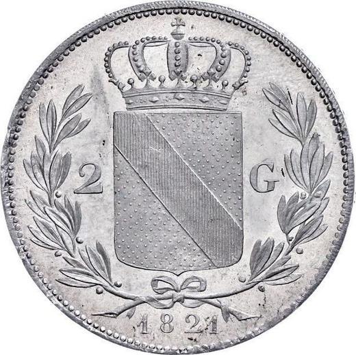 Реверс монеты - 2 гульдена 1821 года - цена серебряной монеты - Баден, Людвиг I