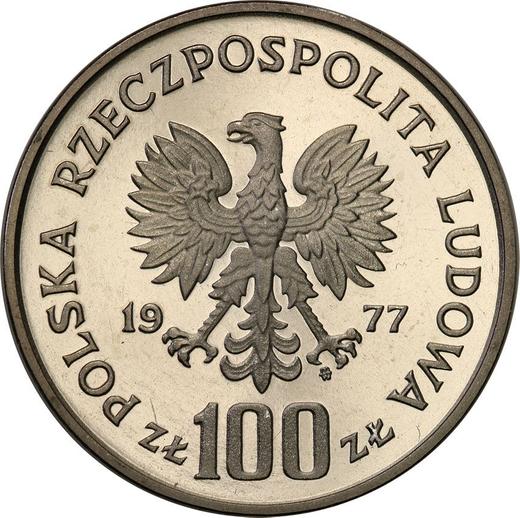 Аверс монеты - Пробные 100 злотых 1977 года MW "Зубр" Никель - цена  монеты - Польша, Народная Республика