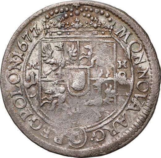 Reverso Ort (18 groszy) 1677 MH "Escudo recto" - valor de la moneda de plata - Polonia, Juan III Sobieski