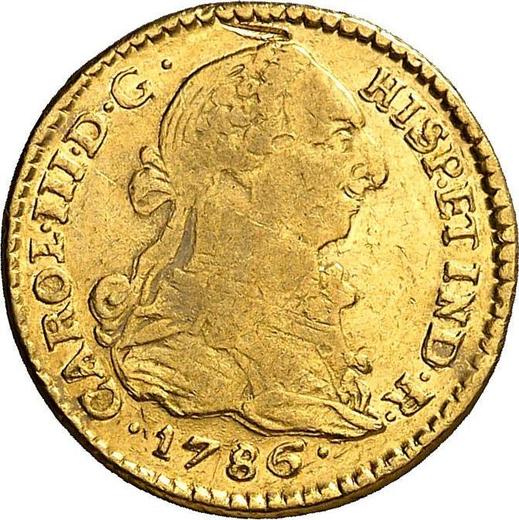 Аверс монеты - 1 эскудо 1786 года P SF - цена золотой монеты - Колумбия, Карл III
