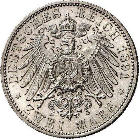 Reverso 2 marcos 1891 E "Sajonia" - valor de la moneda de plata - Alemania, Imperio alemán