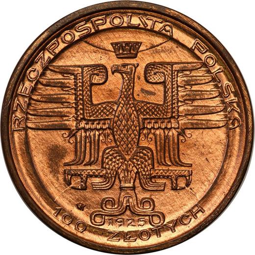 Anverso Pruebas 100 eslotis 1925 "Diametro de 20 mm" Bronce - valor de la moneda  - Polonia, Segunda República