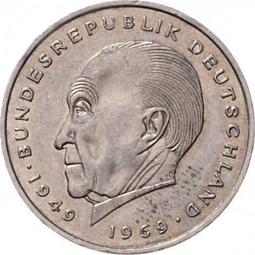Аверс монеты - 2 марки 1969-1987 года "Аденауэр" Немагнитная - цена  монеты - Германия, ФРГ