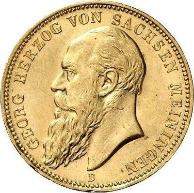 Аверс монеты - 20 марок 1889 года D "Саксен-Мейнинген" - цена золотой монеты - Германия, Германская Империя